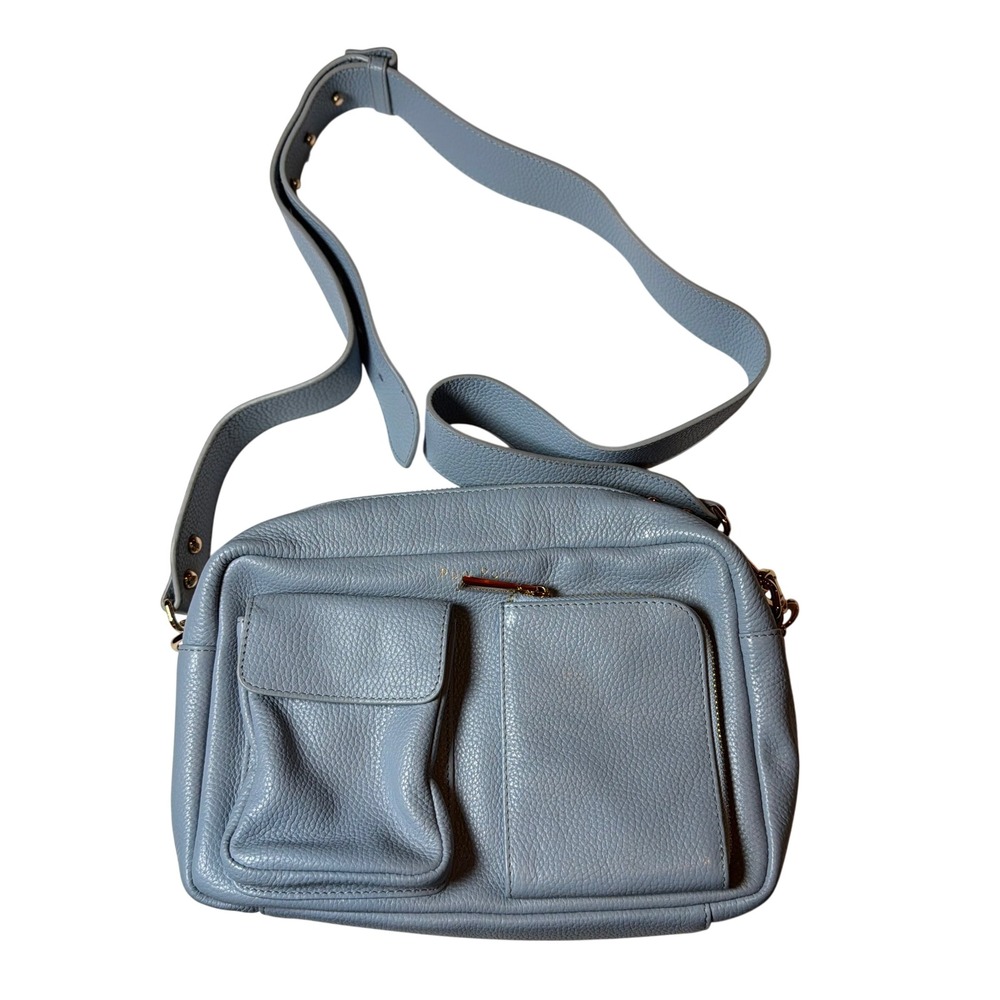 Pom Pom London Chiswick Cargo Crossbody Sky Blue Leather RFID Pouch Bag Women